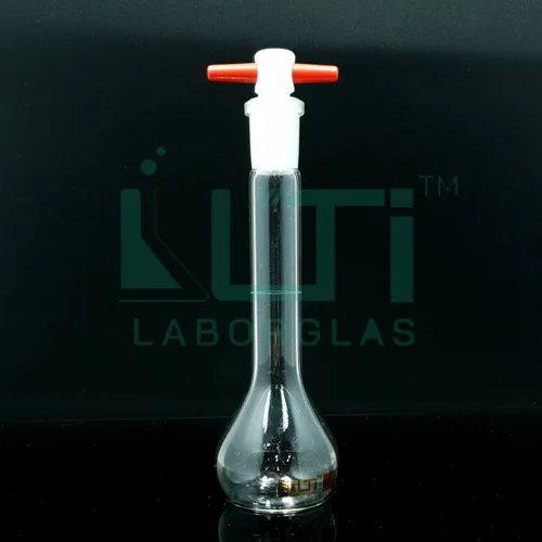2930-CLEAR GLASS WIDE MOUTH VOLUMETRIC FLASK WITH PTFE STOPPER, CLASS A, SERIALIZED WITH INDIVIDUAL CERTIFICATE ASTM E-288