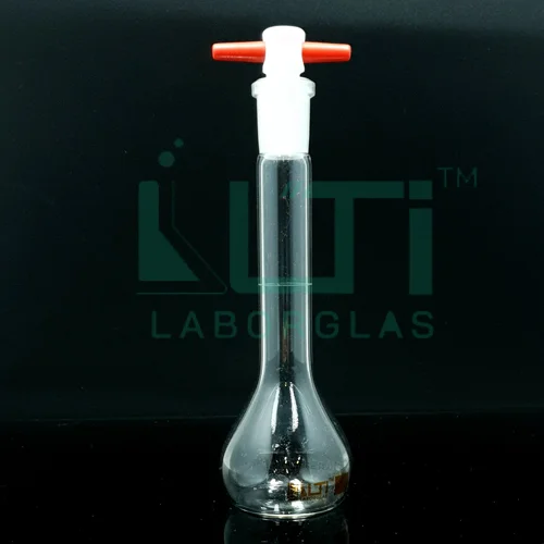 2944-CLEAR GLASS, NARROW MOUTH VOLUMETRIC FLASK WITH PTFE STOPPER, CLASS A, SERIALIZED WITH INDIVIDUAL CERTIFICATE, ASTM E-288