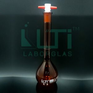 2946-AMBER GLASS, NARROW MOUTH VOLUMETRIC FLASK WITH PTFE STOPPER, CLASS A, UNSERIALIZED WITH BATCH CERTIFICATE, ASTM E-288