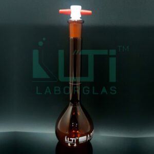 2960-AMBER GLASS WIDE MOUTH VOLUMETRIC FLASK WITH PTFE STOPPER, CLASS A, SERIALIZED WITH INDIVIDUAL CERTIFICATE (USP)