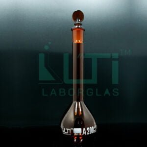 3001-AMBER GLASS, NARROW MOUTH VOLUMETRIC FLASK WITH SOLID GLASS STOPPER, CLASS A WITH INDIVIDUAL CERTIFICATE, USP