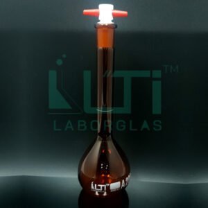 3006-AMBER GLASS, NARROW MOUTH VOLUMETRIC FLASK WITH PTFE STOPPER, CLASS A WITH BATCH CERTIFICATE (USP)