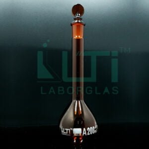 3010-AMBER GLASS VOLUMETRIC FLASK WITH SOLID GLASS STOPPER, CLASS A, USP STANDARD WITH INDIVIDUAL CERTIFICATE