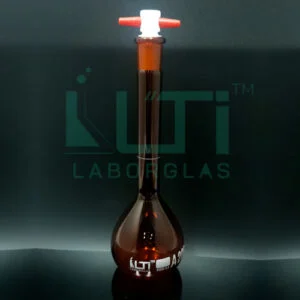 3140-AMBER, VOLUMETRIC FLASKS, CLASS A WITH PTFE, DIN/ISO