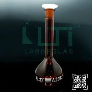 3145-AMBER GLASS, QR. CODED VOLUMETRIC FLASKS, CLASS A WITH PE STOPPER, DIN/ISO