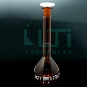 3150-AMBER, VOLUMETRIC FLASKS, CLASS A WITH PE STOPPER, DIN/ISO