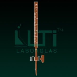 4250-ASTM, AMBER GLASS, CLASS A BURETTE, SERIALISED AND CERTIFIED, STRAIGHT BORE GLASS KEY STOPCOCK