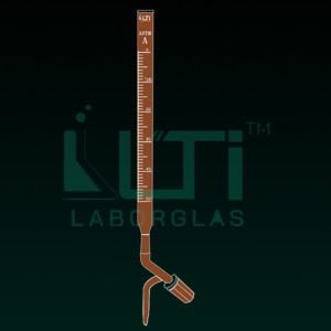 4290-ASTM, AMBER GLASS, CLASS A BURETTE, SERIALISED AND CERTIFIED, STRAIGHT BORE NEEDLE VALVE KEY STOPCOCK