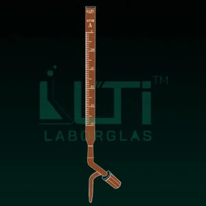 4290-ASTM, AMBER GLASS, CLASS A BURETTE, SERIALISED AND CERTIFIED, STRAIGHT BORE NEEDLE VALVE KEY STOPCOCK