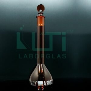 2710-AMBER GLASS VOLUMETRIC FLASK WITH SOLID GLASS STOPPER, CLASS A, SERIALIZED WITH INDIVIDUAL CERTIFICATE ASTM E-288