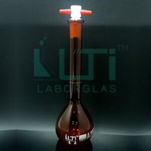 2720-AMBER GLASS VOLUMETRIC FLASK WITH PTFE STOPPER, CLASS A, SERIALIZED WITH INDIVIDUAL CERTIFICATE ASTM E-288