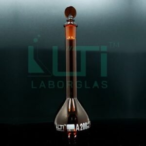 2770-AMBER GLASS VOLUMETRIC FLASK WITH SOLID GLASS STOPPER, CLASS A, UNSERIALIZED WITH BATCH CERTIFICATE ASTM E-288