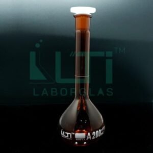 2790-AMBER GLASS VOLUMETRIC FLASK WITH POLYETHYLENE STOPPER, CLASS A, UNSERIALIZED WITH BATCH CERTIFICATE ASTM E-288