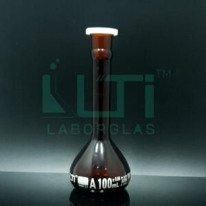 2850-AMBER GLASS WIDE MOUTH VOLUMETRIC FLASK WITH PE STOPPER, CLASS A, SERIALIZED WITH INDIVIDUAL CERTIFICATE ASTM E-288