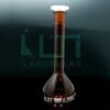 2910-AMBER GLASS WIDE MOUTH VOLUMETRIC FLASK WITH PE STOPPER, CLASS A, SERIALIZED WITH INDIVIDUAL CERTIFICATE ASTM E-288