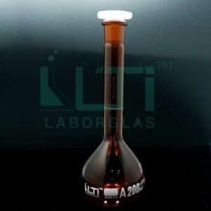 2910-AMBER GLASS WIDE MOUTH VOLUMETRIC FLASK WITH PE STOPPER, CLASS A, SERIALIZED WITH INDIVIDUAL CERTIFICATE ASTM E-288