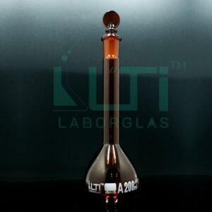 2941-AMBER GLASS, NARROW MOUTH VOLUMETRIC FLASK WITH SOLID GLASS STOPPER, CLASS A, SERIALIZED WITH INDIVIDUAL CERTIFICATE, ASTM E-288