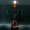 2942-AMBER GLASS, NARROW MOUTH VOLUMETRIC FLASK WITH PTFE STOPPER, CLASS A, SERIALIZED WITH INDIVIDUAL CERTIFICATE, ASTM E-288