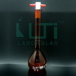 2942-AMBER GLASS, NARROW MOUTH VOLUMETRIC FLASK WITH PTFE STOPPER, CLASS A, SERIALIZED WITH INDIVIDUAL CERTIFICATE, ASTM E-288