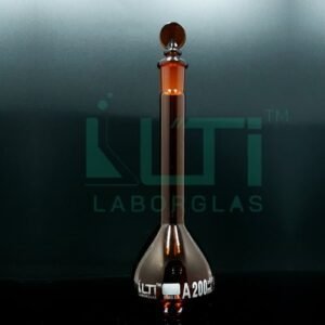 3001-AMBER GLASS, NARROW MOUTH VOLUMETRIC FLASK WITH SOLID GLASS STOPPER, CLASS A WITH INDIVIDUAL CERTIFICATE, USP