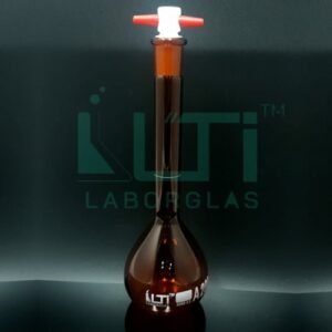 3006-AMBER GLASS, NARROW MOUTH VOLUMETRIC FLASK WITH PTFE STOPPER, CLASS A WITH BATCH CERTIFICATE (USP)
