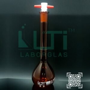 3015-AMBER GLASS, QR. CODED VOLUMETRIC FLASK WITH PTFE STOPPER, CLASS A, USP STANDARD WITH INDIVIDUAL CERTIFICATE
