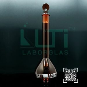 3065-AMBER GLASS, QR. CODED VOLUMETRIC FLASK WITH GLASS STOPPER, CLASS A, USP STANDARD WITH BATCH CERTIFICATE