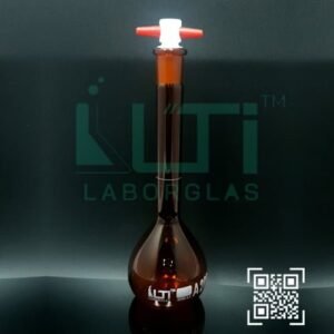3075-AMBER GLASS, QR. CODED VOLUMETRIC FLASK WITH PTFE STOPPER, CLASS A, USP STANDARD WITH BATCH CERTIFICATE