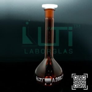 3145-AMBER GLASS, QR. CODED VOLUMETRIC FLASKS, CLASS A WITH PE STOPPER, DIN/ISO