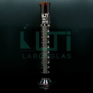 3670-AMBER GLASS, Measuring Cylinder Graduated Class A, Hex Base, Unserialized