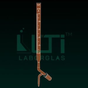 4290-ASTM, AMBER GLASS, CLASS A BURETTE, SERIALISED AND CERTIFIED, STRAIGHT BORE NEEDLE VALVE KEY STOPCOCK